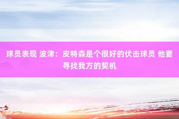 球员表现 波津：皮特森是个很好的伏击球员 他要寻找我方的契机