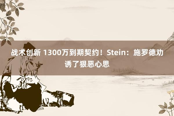 战术创新 1300万到期契约！Stein：施罗德劝诱了狠恶心思