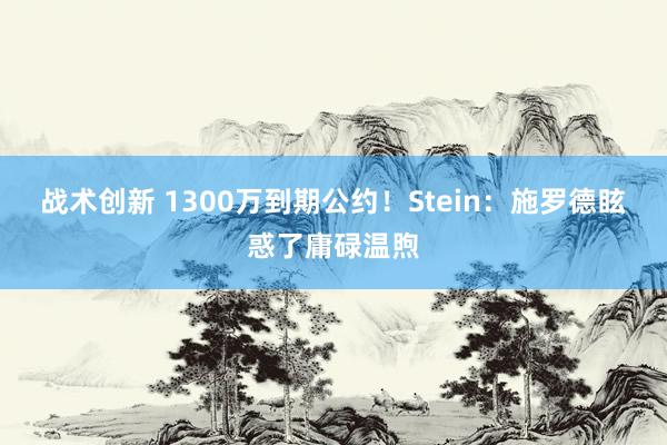 战术创新 1300万到期公约！Stein：施罗德眩惑了庸碌温煦