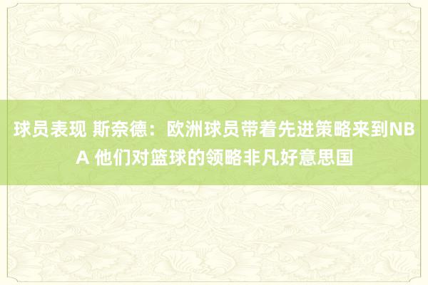 球员表现 斯奈德：欧洲球员带着先进策略来到NBA 他们对篮球的领略非凡好意思国