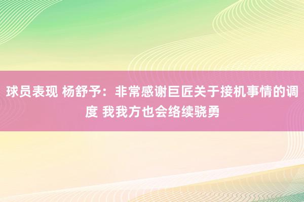 球员表现 杨舒予：非常感谢巨匠关于接机事情的调度 我我方也会络续骁勇