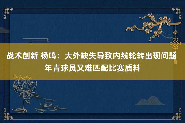 战术创新 杨鸣：大外缺失导致内线轮转出现问题 年青球员又难匹配比赛质料