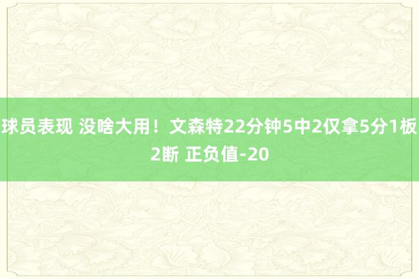 球员表现 没啥大用！文森特22分钟5中2仅拿5分1板2断 正负值-20