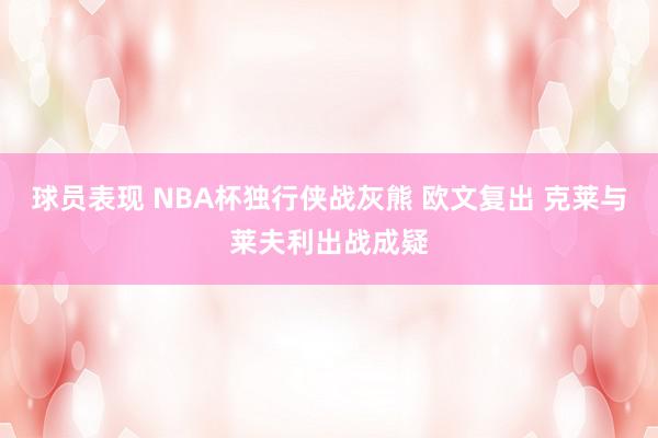 球员表现 NBA杯独行侠战灰熊 欧文复出 克莱与莱夫利出战成疑